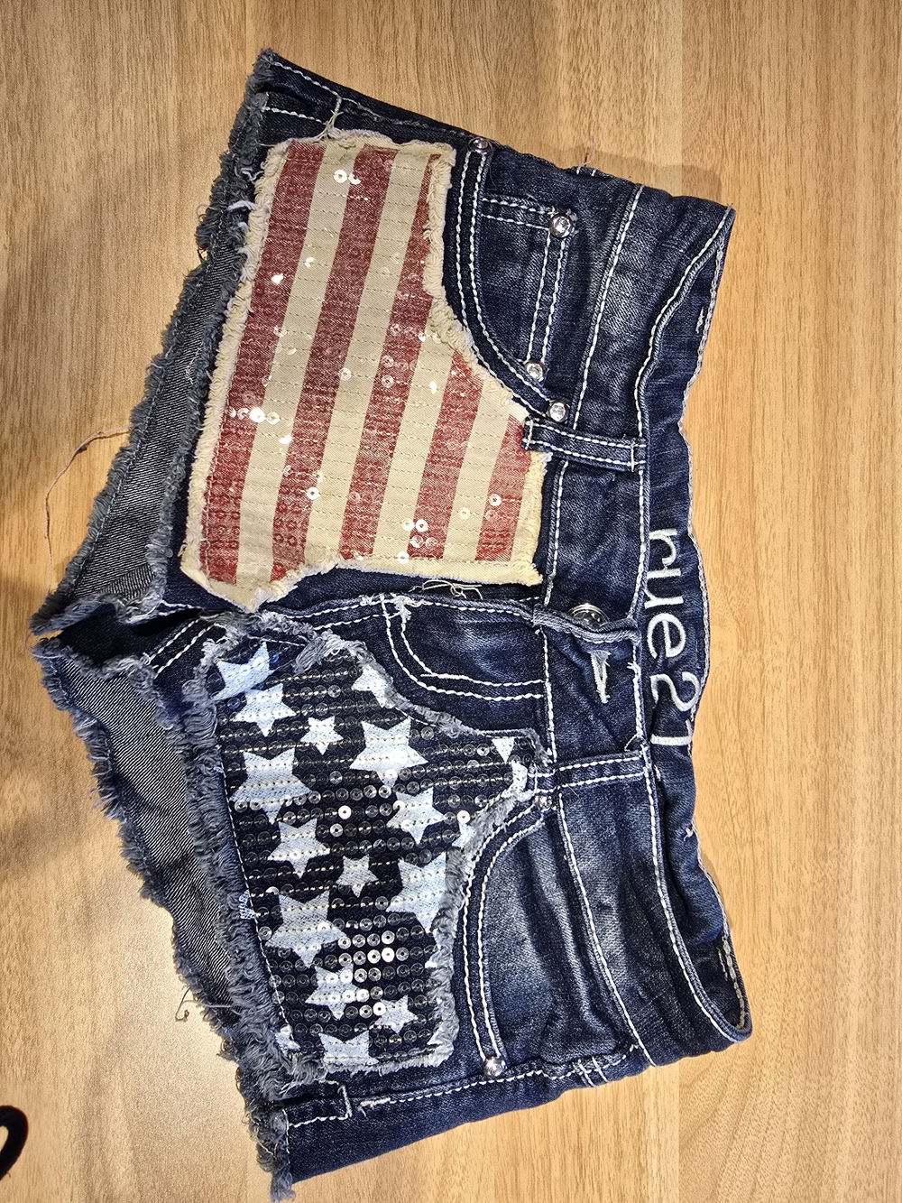 Rue21 American Flag Denim Shorts With Sequins Sz 0 SHORT